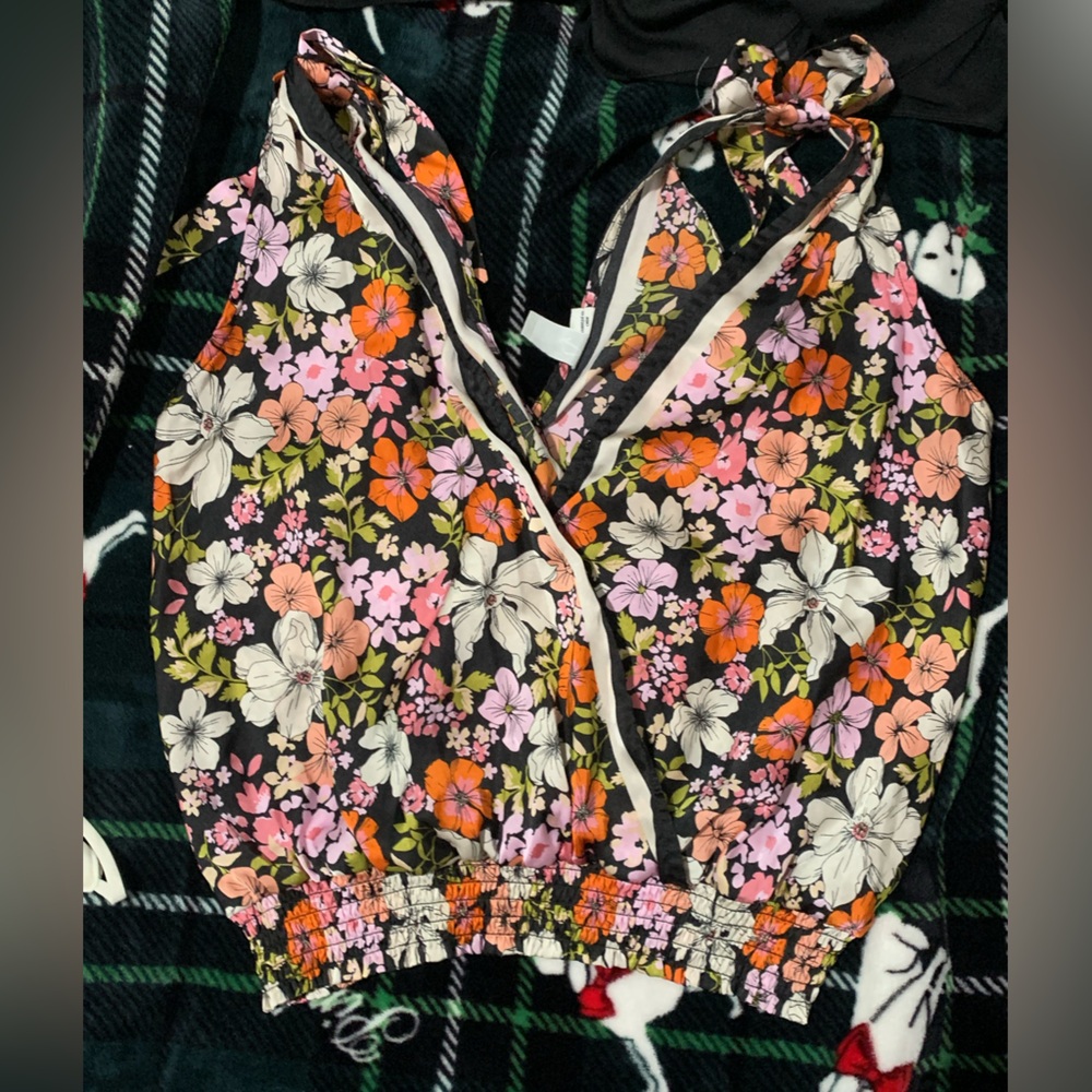 Joie Floral Halter Top - Black, Pink, Orange, White used